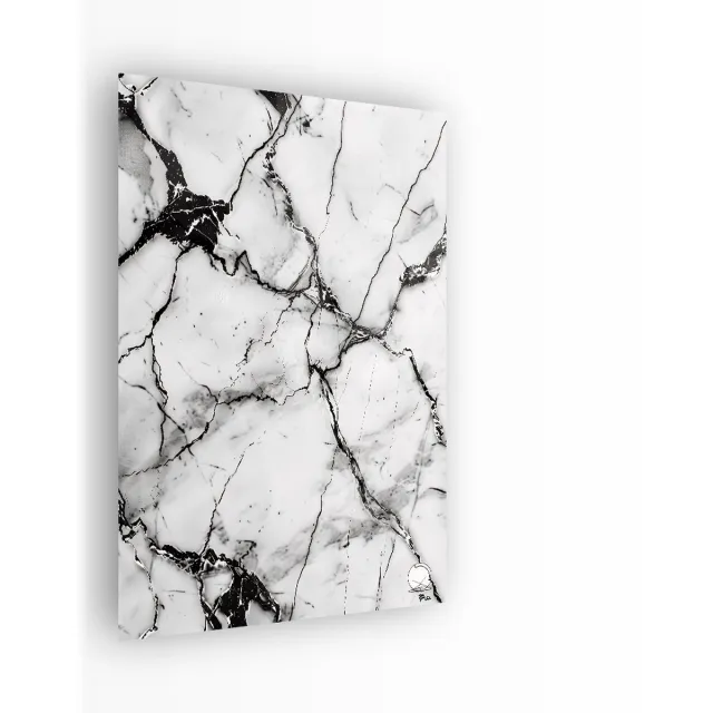 Indoorart Glasschilderij Wit Zwart Marmer 40x60 CM - Afbeelding op plexiglas - Inclusief montagemateriaal zwart, wit