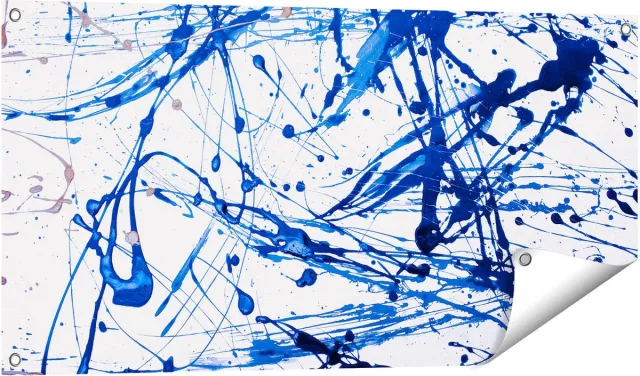 Gards Tuinposter Abstracte Kunst Blauwe Verf - 100x50 cm - Tuindoek - Tuindecoratie - Wanddecoratie buiten - Tuinschilderij Multikleur