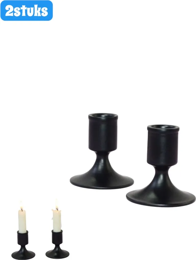 Sanorum 2stuks - kandelaar - Zwart Kandelaar - moderne kandelaar - Sfeerverlichting voor Eettafel, Salon en Openhaard - woondecoratie - eettafel decoratie - zwart