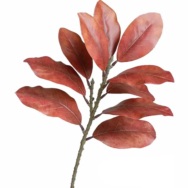 Globalgiftshop Steelbloem / kunstbloem magnolia blad 50 cm herfst - rood Herfts - Rood