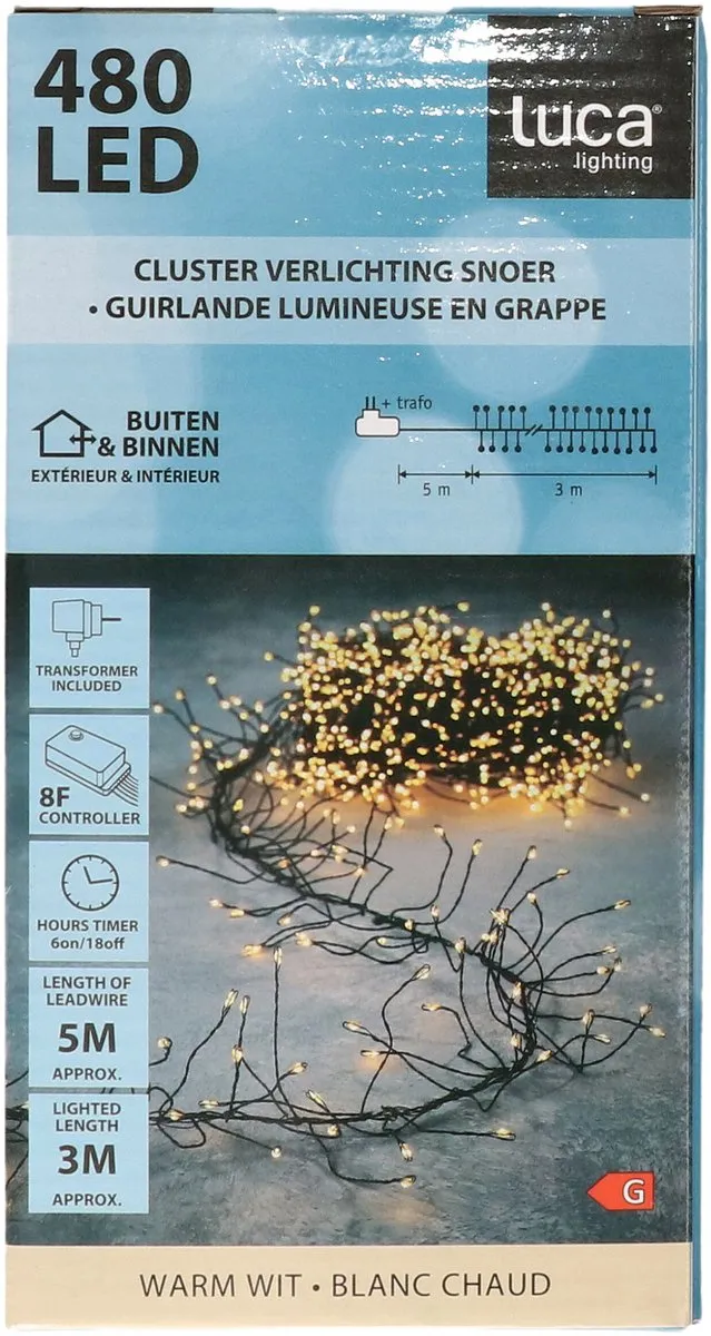 Luca Lighting Clusterverlichting lichtsnoer - 480 led lampjes - warm wit - 300 cm - kerstverlichting - Clusterlichtsnoer