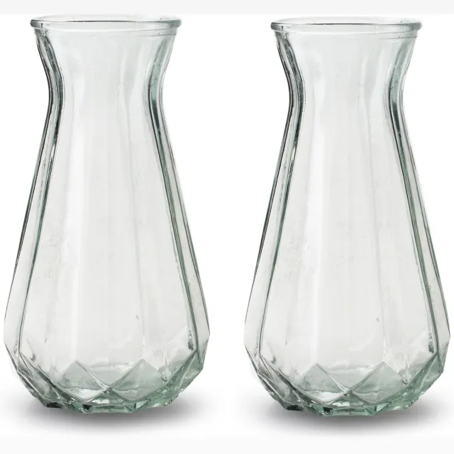 Jodeco Bloemenvaas - 2x stuks - Stijlvol model - helder/transparant glas - H24 x D13,5 cm
