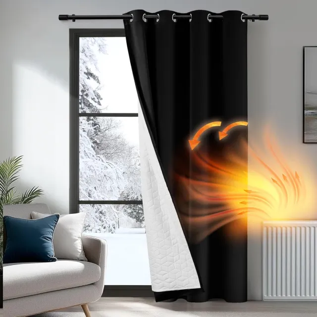 Famanu Thermisch Deurgordijn Isolerend - 132 x 214 cm (BxH) - Verduisterend Gordijn met Voering - 2-Laags Multifunctioneel Dubbellaags Winddicht Gordijn voor Deuropeningen - Donker Beige - 1 Paneel ZWART