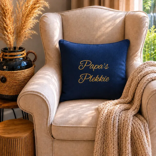 Maison Marcella kussenhoes papa plekkie blauw mokka 50x50 met vulling