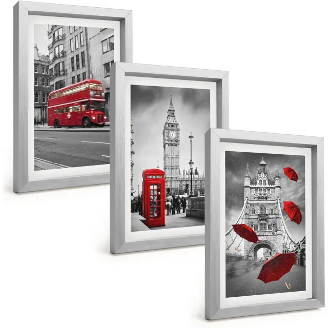 TULUP 4-Delige Schilderij Set - Rode accenten en beroemde Londense gebouwen - 20 x 30 cm - Moderne Wanddecoratie - Slaapkamer - Muurdecoratie Zilveren lijst