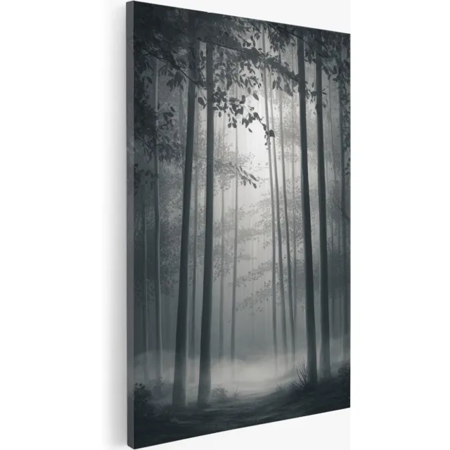 Saammp Canvas Schilderij - Mistig bos - Natuur - Bloemen - 40x50 - Foto op canvas - Wanddecoratie - Muurdecoratie Woonkamer - Kantoor Decoratie Multicolor