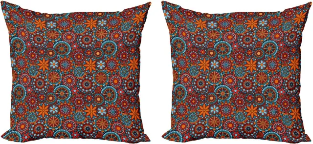 ABAKUHAUS Mandala Decoratieve Kussenhoes, Set van 2, Bloem 50x50 cm, Vermiljo Hemelsblauw, Robijnrood