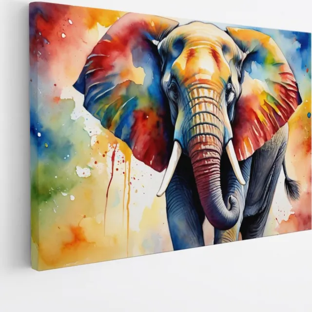 Saammp Canvas Schilderij - Olifant - Kleurrijk - Natuur - Dieren - 30x20 - Foto op canvas - Wanddecoratie - Muurdecoratie Woonkamer - Slaapkamer decoratie - Canvas Print Multicolor