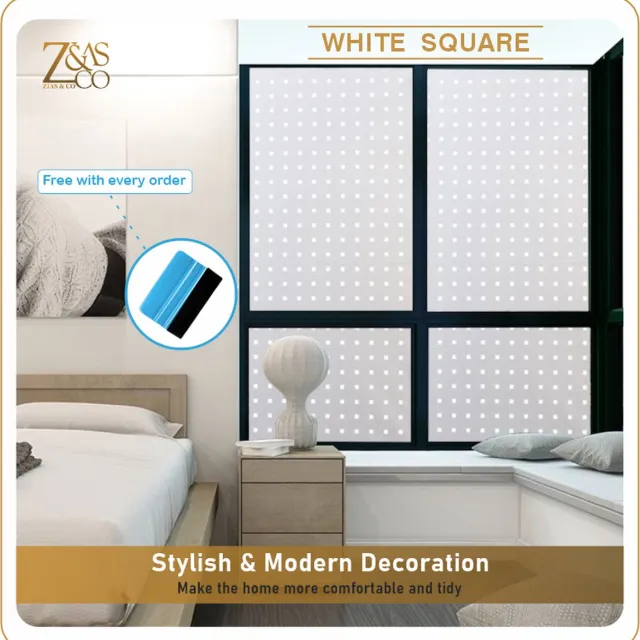 ZIA S & CO Glaswereld-Raamfolie HR++45x300cm-Zonwerend & Isolerend-Anti inkijk-Statisch-White Square-Inclusief Rakel