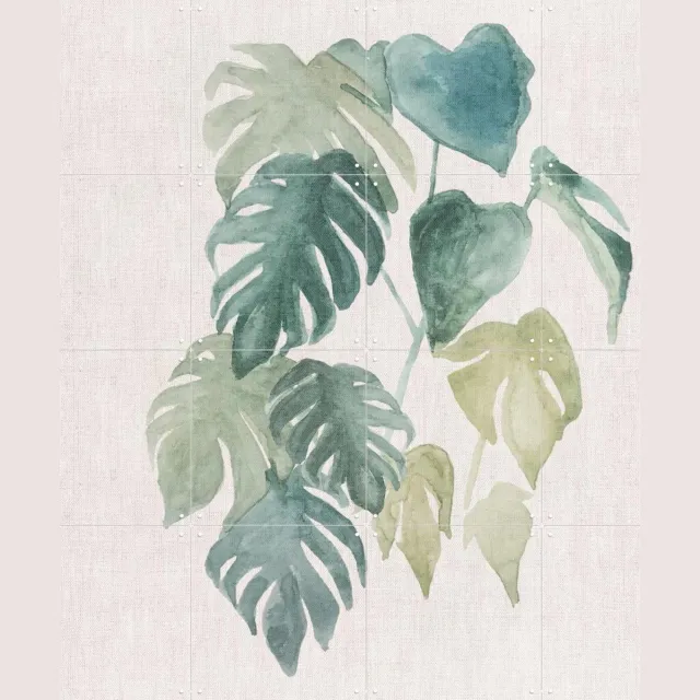 IXXI Tropical jungle watercolour palm leaves II, Bloomery Decor - 80 x 80 cm - Grote wanddecoratie en posters - Illustraties, Aquarel, Naturalisme Groen