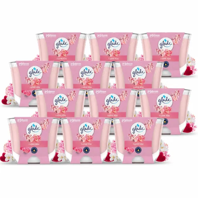 Glade 12 x Glade - Geurkaars I Love You - 100% Raapzaadwas - 204 g - Voordeelverpakking - 12 stuks roze