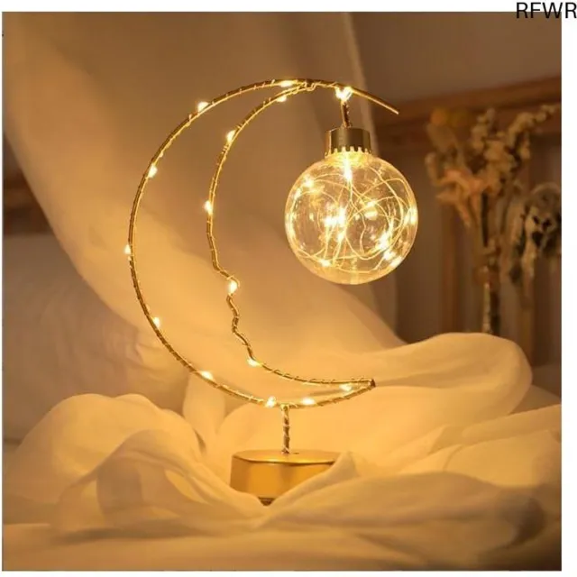 RFWR Decoratieve Maanlamp voor Slaapkamer en Thuis | Ideaal voor Ramadan en Feestdagen | Batterij- en USB-aangedreven Tafellamp Goud
