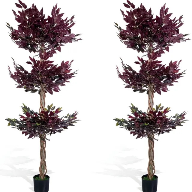 Happiq Kunst Ficusboom - Realistische Faux Banyan Stijl - voor binnen en buiten thuis en kantoor - Paars, 180 cm, Inclusief Pot