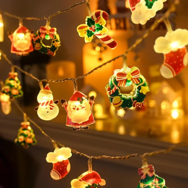 HisKes erst Lichtslinger 3 Meter - 20 LED met 8 Verschillende Kerstfiguren (Kerstman - Snoepstok - Kerstboom) - Op Batterijen - 8 Lichtstanden en Timerfunctie - IP44 Waterdicht - Sfeerverlichting voor Kerstdecoratie Binnen - Voor Slaapkamer - Openhaard