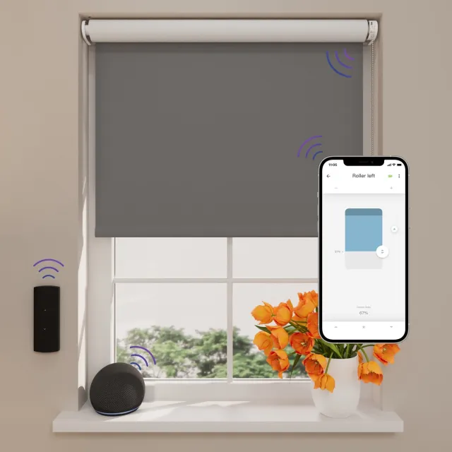 DTCH Elektrisch Rolgordijn Verduisterend - Easy - Dark Grey - 140 x 190 cm - Motionblinds CMD-03