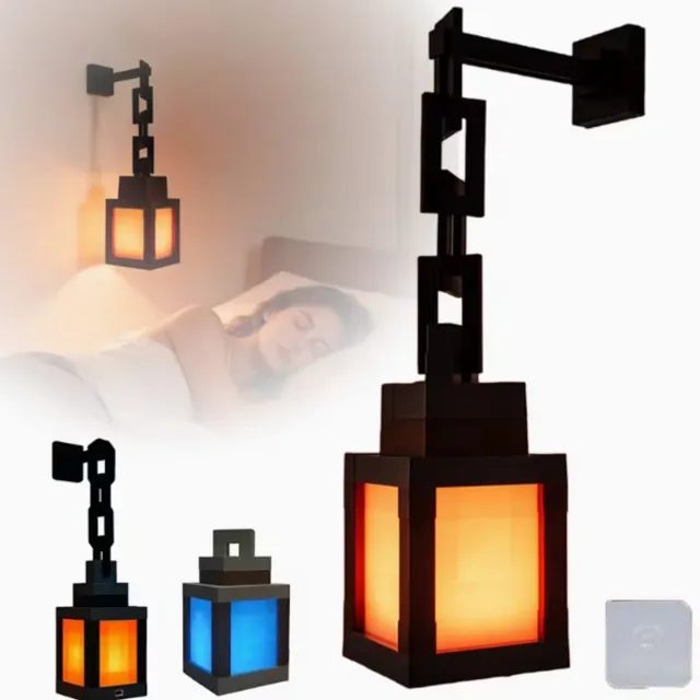 COOAU Pixelstijl Lantaarn - Nachtlampje - LED-lampen - met Afstandsbediening - 16 Kleuren - 34x17x12cm Zwart