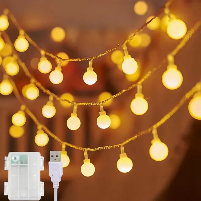 RALA LED Lichtsnoer 6 m met 40 LEDs, Warm Wit, 8 Modi, Timer, Dimbaar, IP44, Batterij of USB, met Afstandsbediening