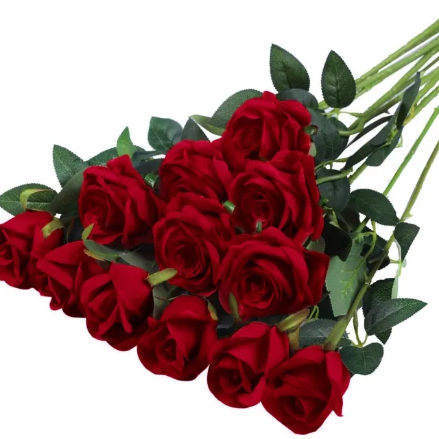 Famanu Kunstbloemen voor decoratie, set van 12 stuks, 51 x 7 cm, realistisch en zacht, ideaal voor bruiloften en woondecoratie (lichtrood)