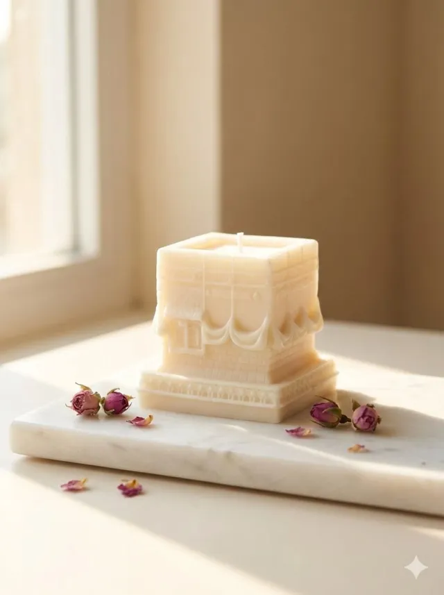 Lumen and Lux Candles Kabe kaars - Handgemaakte Soja was kaars - Elegant Architectuur Design - Duurzaam & Geurloos - Decoratieve kaars 3 stuks crème / Ivoor