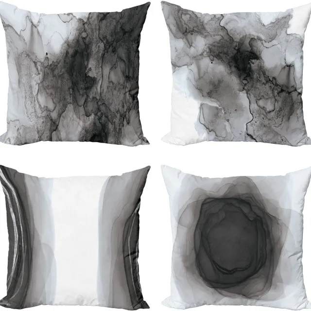New Bed Marmerprint Aquarel Effect Borstelstreken Vlekken en Kleuren Kussenhoes met sierkussen, 4-pack, modern accent, dubbelzijdig digitaal bedrukt, 50 cm x 50 cm Dimgrijs en Lichte Grijs