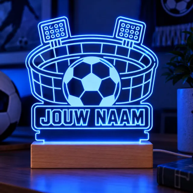 Kleurmedia Voetbal LED Lamp met Naam - Stadion - Nachtlamp - Uniek Voetbal Cadeau - 7 kleuren sfeerlamp / nachtlampje