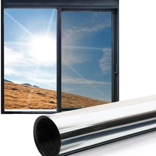 VHV Privacy Raamfolie Zonwerend - Spiegelafplakfolie met UV- en Hitte Blokkering - Statisch Hechtende Raamfolie voor Thuis en Kantoor - One Way Window Film Tegen Inkijk - Zilver Spiegel - 50 x 300 cm