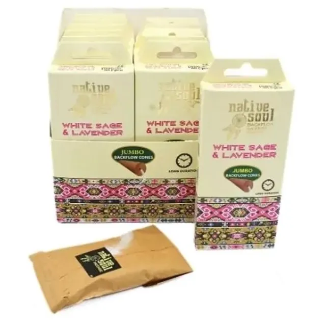 Native Soul witte salie lavendel - wierook - backflow - wierookkegel - 12 stuks