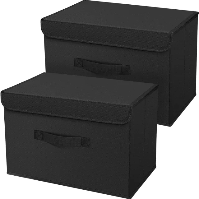 Famanu Opbergdozen met deksel set van 2 stuks, stof, opvouwbare opbergmanden met transparant kijkvenster, 38 x 25 x 25 cm, vouwdozen voor kleding, zwart