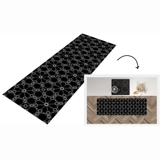 KitchenYeah Keukenloper - Loper keuken - Zwart Wit - Patronen - Abstract - 150x50 cm - Keukenloper vinyl Zwart; Wit