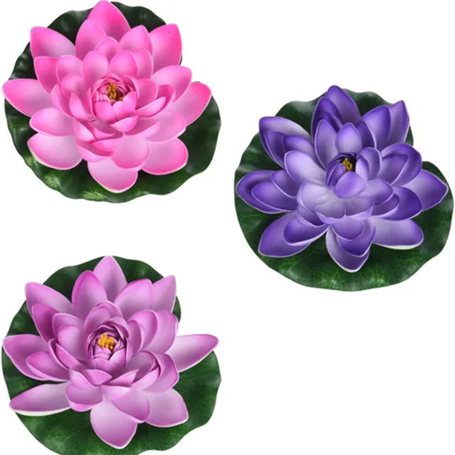 H&S Decoration 3x Gekleurde drijvende kunst waterlelie bloemen - Tuinaccessoires - Vijverbenodigdheden - Vijverdecoratie - Nep/kunst bloemen/planten - Waterlelies multi