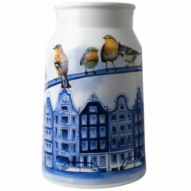 Heinen Delfts Blauw Melkbusvaas Grachtenpanden - Keramiek - 30 cm Delfts blauw
