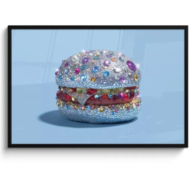 FrameYourWall Poster in lijst - Fotolijst 120x80 cm - Posters - Glitters - Hamburger - Blauw - Posterlijst zwart - Decoratie - Wanddecoratie woonkamer - Muurdecoratie slaapkamer