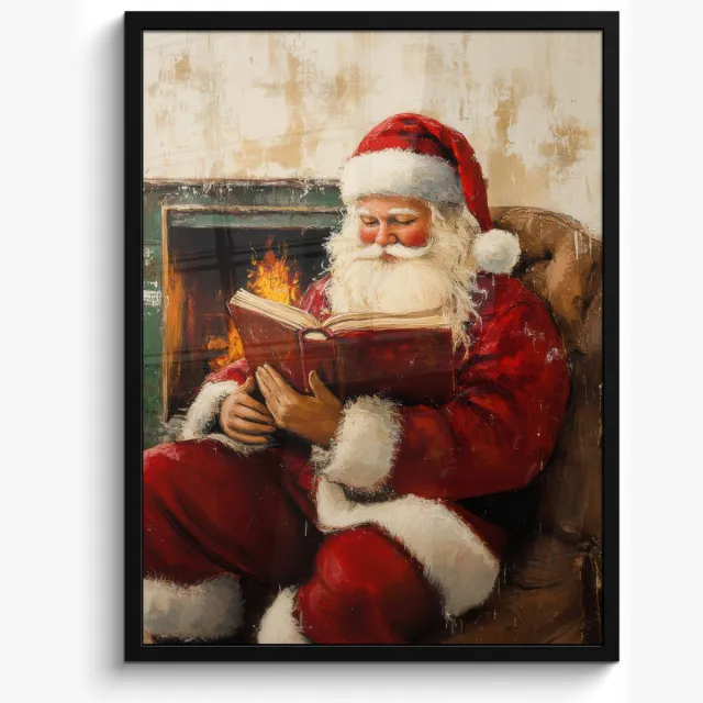 FrameYourWall Poster in lijst - Fotolijst 50x70 cm - Posters - Kerst - Kerstman - Winter - Open Haard - Posterlijst zwart - Decoratie - Wanddecoratie woonkamer - Muurdecoratie slaapkamer - Kerstversiering - Kerstdecoratie voor binnen - Kerstmis Kerstman - Openhaard