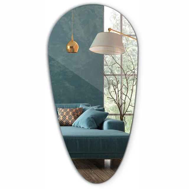 TULUP Spiegel - Spiegel in Druppelvorm asymmetrische - 50 cm x 100 cm - Organisch Gevormde spiegel - Inloopkastspiegel – Badkamerspiegel - Stijlvolle spiegel - Scandinavisch Design - Minimalistische Wandspiegel Grijs