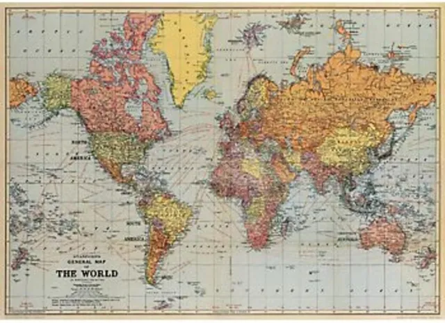 Cavallini & Co Vintage Poster Wereldkaart - Cavallini & Co Map World Multi Color