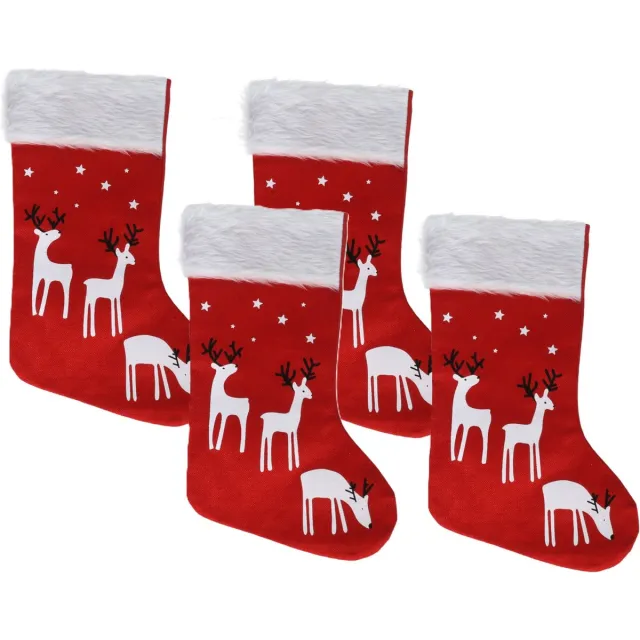 Gerimport Decoratie kerstsokken - 4x - rood - B27 x H46 cm - polyester - rendieren
