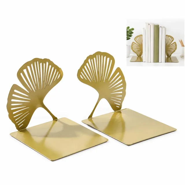 VHV Boekensteunen - 2 metalen decoratieve boekensteunen met antislipvoetjes - voor boekenplank, bureau en thuisbibliotheek Goud