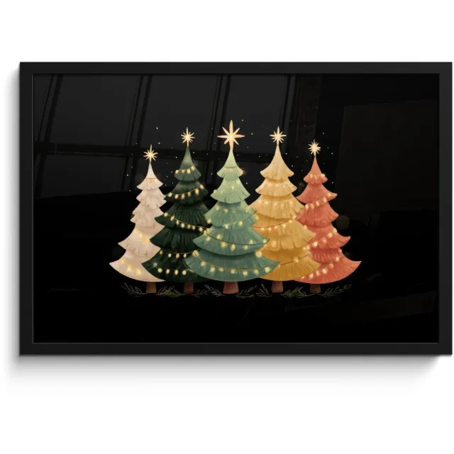 FrameYourWall Poster in lijst - Fotolijst 60x40 cm - Posters - Kerstbomen - Kleurrijk - Lichtjes - Ster - Posterlijst zwart - Decoratie - Wanddecoratie woonkamer - Muurdecoratie slaapkamer - Kerstversiering - Kerstdecoratie voor binnen - Kerstmis