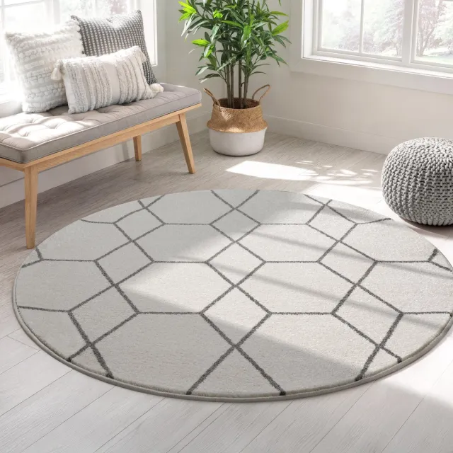 Muratap Trellis Uni Rond Laagpolig Vloerkleed Crème- 200 CM Ø Creme