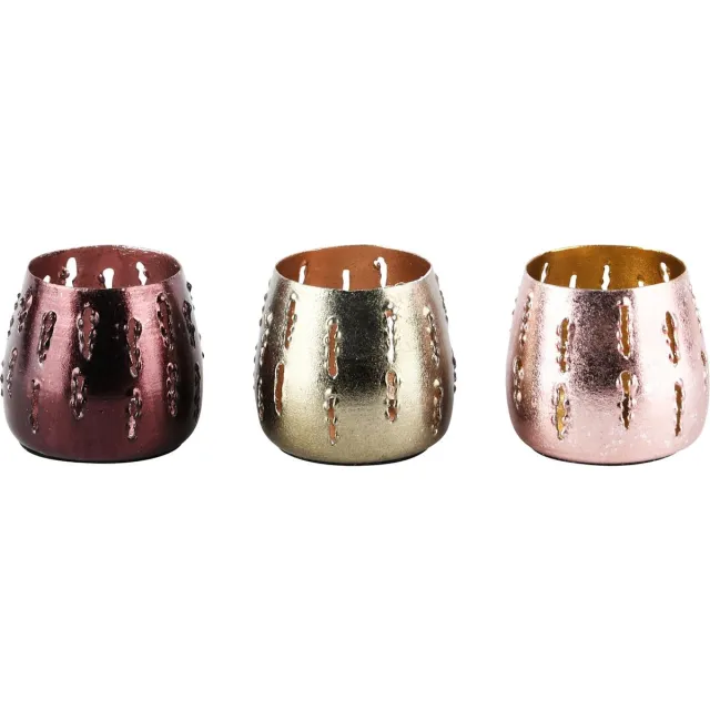 dekoratief Theelichthouder 'Drip Slit', groen/roze, metaal, 8x8x7cm, set van 3 stuks | A248291