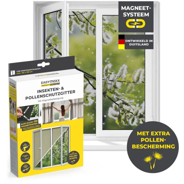 EasyMaxx Insect Protect insecten- en pollenhor met magnetische bevestiging voor ramen tot 130 x 150 cm, zwart, 1 stuk
