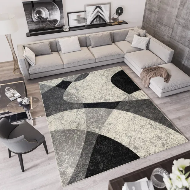 Tapiso Qmega Vloerkleed Grijs Abstract Woonkamer Tapijt Maat- 160x220 Lichtgrijs