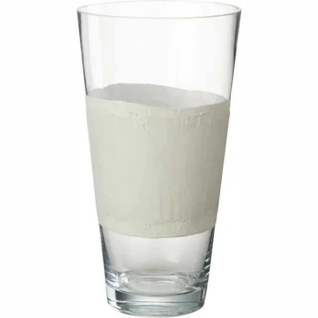 J-Line vaas Delph - glas - transparant/wit - small - 35 cm hoog