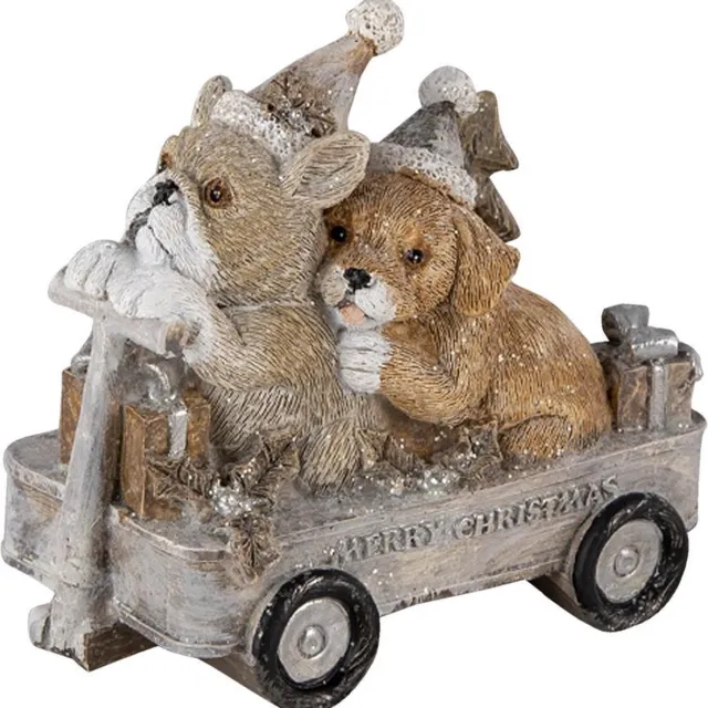 Clayre & Eef Beeld Hond 10x6x9 cm Grijs Beige Polyresin