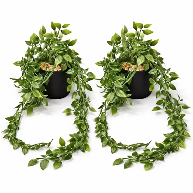 Hemo Kunst Hangplant met Zwarte Pot en Kleine Steentjes – 80 cm – Set van 2 – Realistische Nep Hangplanten voor Binnen zwart 2