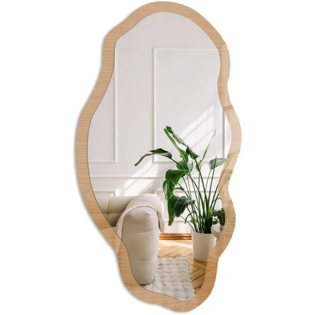 Coloray Houtnerf Spiegel - Bruin Stijlvolle Wandspiegel - Organische Spiegel - Woonkamer - Rustiek - 45x90 cm - Totale afmeting 52x97 cm HoutnerfPatroon, Bruin