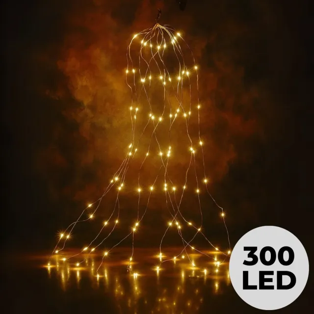 Lomera Kerstboomverlichting - Kerstverlichting - Kerstlampjes Cascadeverlichting Zilverdraad - 300 LED Lampjes - Warm Wit - Spatwaterdicht Ip44 - Binnen en Buiten - Zuinig in Verbruik - 10 Strengen - 300 CM Lengte - 60 Flashing LED