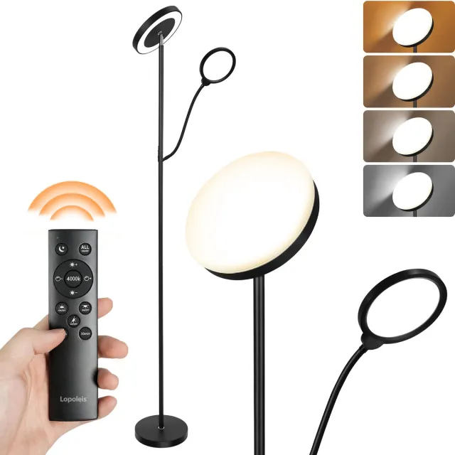 Lopoleis LED Vloerlamp Woonkamer, slaapkamer, bureaulamp – Vloerlamp Dimbaar en Kantelbaar – Met afstandsbediening – Staande LED-lamp – Minimalistische Staande Lamp – 3000-6000K Zwart