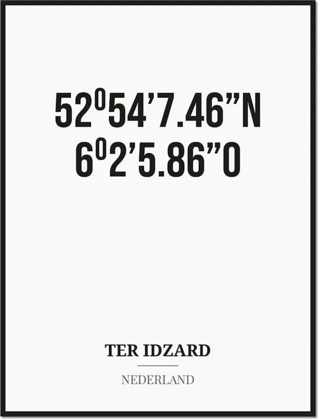 Studio216 Poster/kaart TER IDZARD met coördinaten zwart, wit