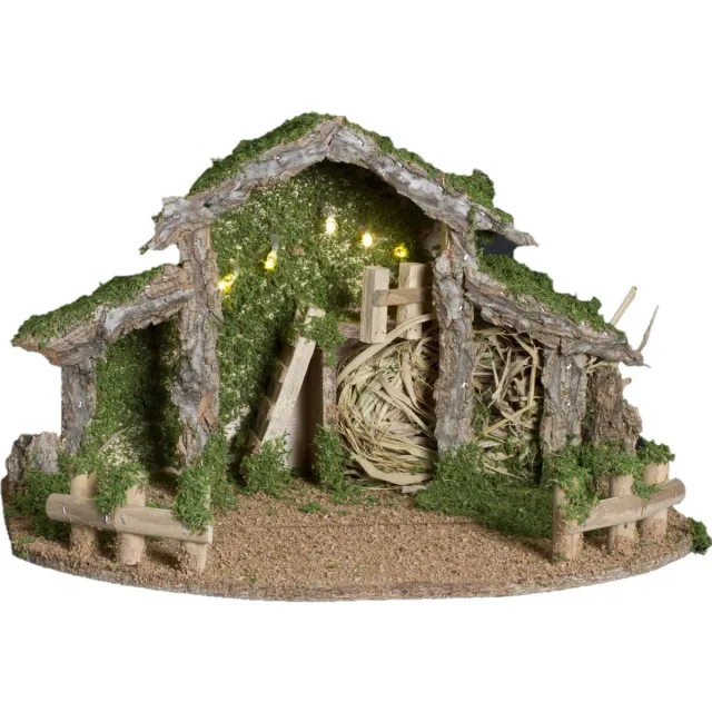 Feeric lights & Christmas Feeric lights and christmas Lege kerststal - met verlichting - L28 x B22,5 x H38 cm - mdf/hout Bruin